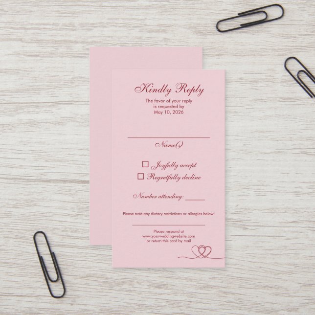 Pink Red Modern Mix and Match Wedding RSVP Card (Front/Back In Situ)