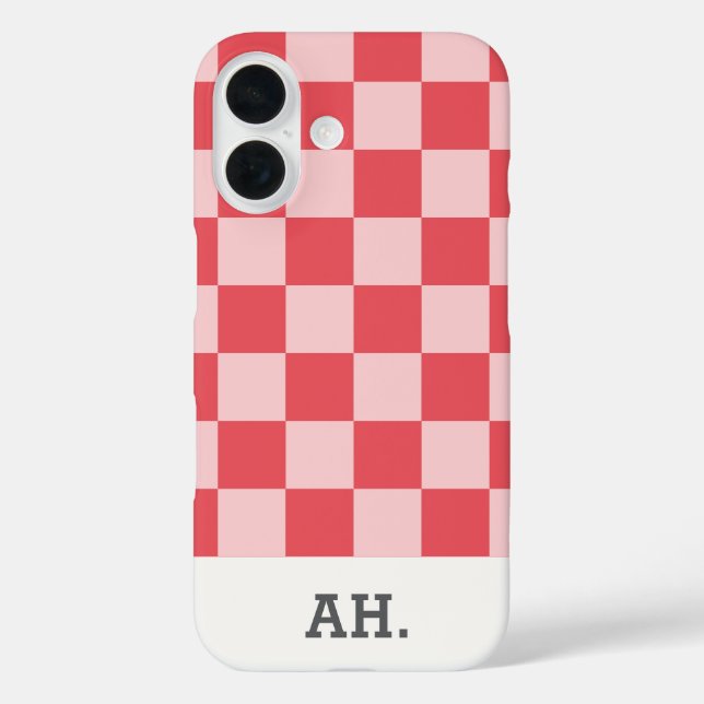 Pink Red Modern Monogrammed Checker  Case-Mate iPhone Case (Back)