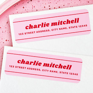 Pink red modern retro lines return address label