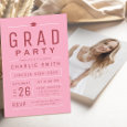 Pink Red Modern Simple Typography Graduation Party Invitation