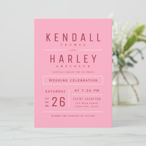 Pink Red Modern Simple Typography Photo Wedding Invitation
