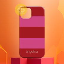 Pink Red Modern Striped Pattern with name