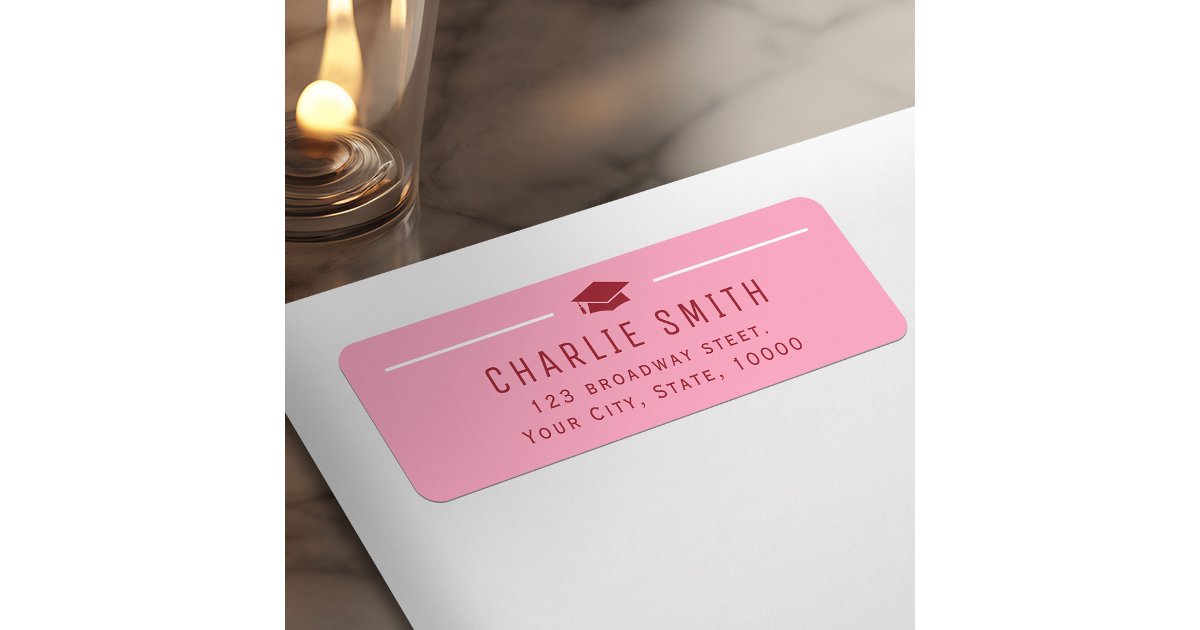 Pink Return Sign Pink Red Modern Typography Graduate Return Address Label | Zazzle