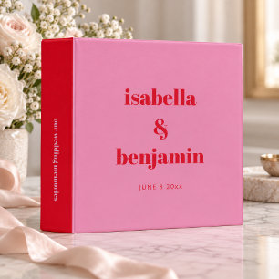 Pink Red Modern Wedding Couple Names Photo Album 3 Ring Binder