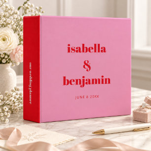 Pink Red Modern Wedding Planner Custom Names 3 Ring Binder