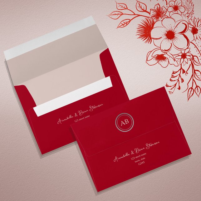 Pink Red Monogram Wedding Envelope (Creator Uploaded)