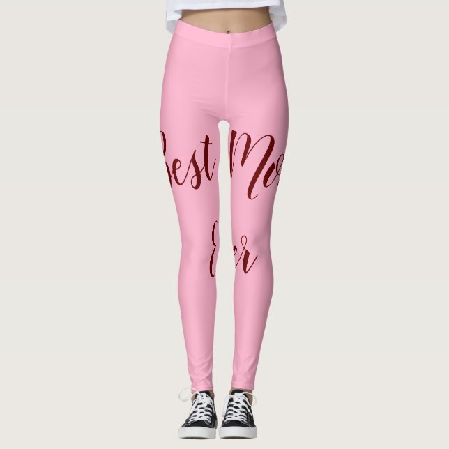 Pink red mother's day best Mom ever gift add text Leggings (Front)