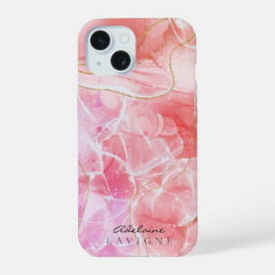 Pink Red Ombre watercolor Ink Customizable iPhone 15 Case