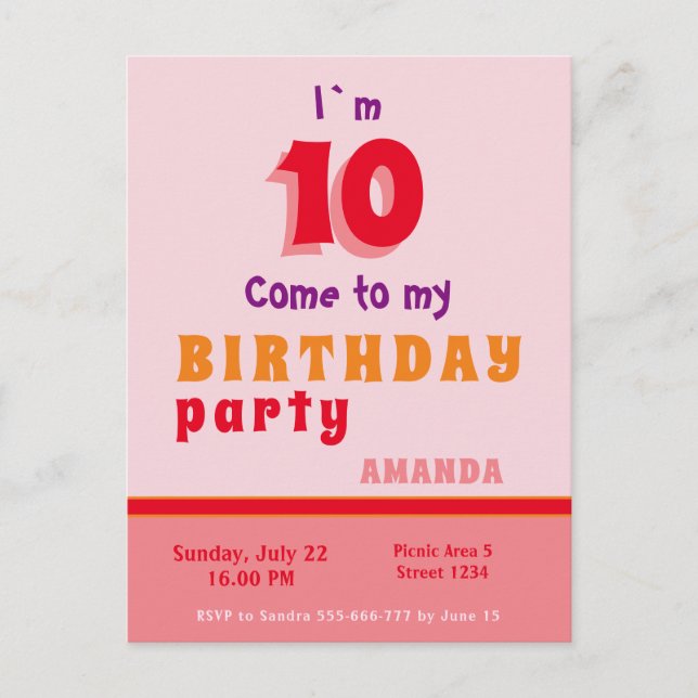 Pink Red Orange Girly Birthday Party Invitation (Front)