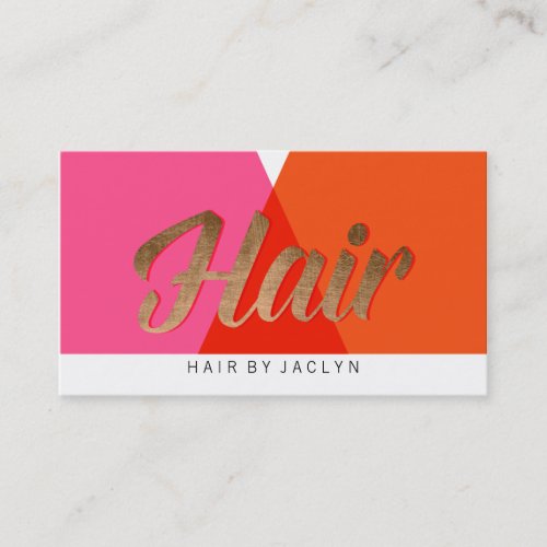 Pink Red Orange Gold Color Block Retro Chic Hair Business Card