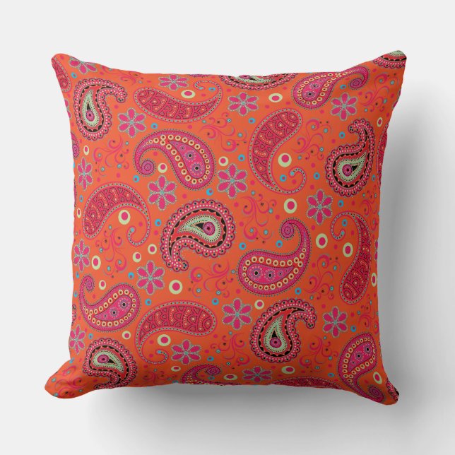 pink red orange paisley pattern,boho paisley throw pillow (Front)