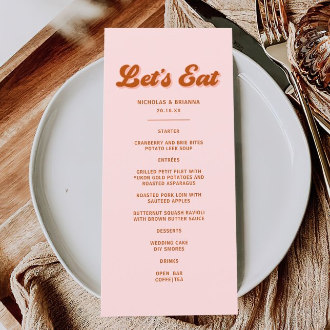 Pink Red Orange Retro Groovy Disco Wedding Menu (Creator Uploaded)