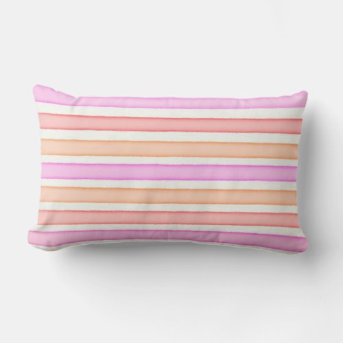 Pink red orange white stripes lumbar pillow