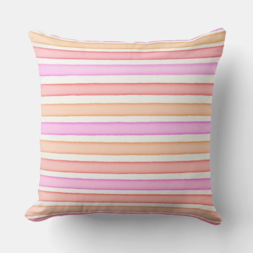 Pink red orange white stripes throw pillow