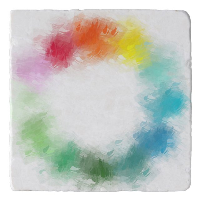 Pink Red Orange Yellow Green Blue Purple White Trivet (Front)