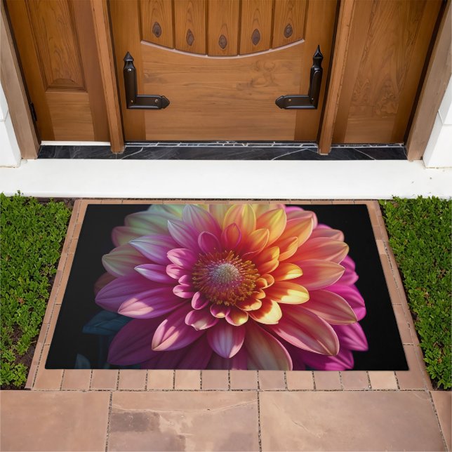 Pink Red Orange Yellow Purple Dahlia Flower Doormat (Outdoor)