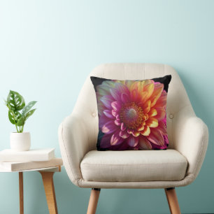 Pink Red Orange Yellow Purple Dahlia Flower Throw Pillow