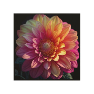 Pink Red Orange Yellow Purple Dahlia Flower Wood Wall Art
