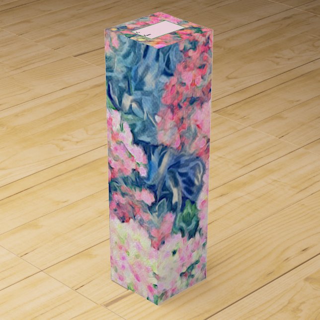 Pink Red Painterly Sedum Floral  Wine Box (Front)