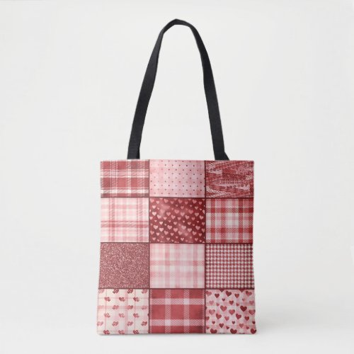 Pink  Red Patchwork Design Tote Bag