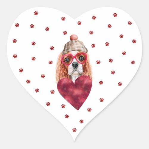 Pink Red Paws Cavalier Spaniel Dog Valentines Heart Sticker