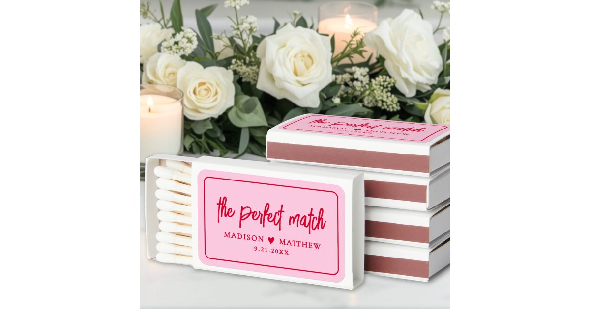 Pink Red Perfect Match Wedding Matchbox | Zazzle
