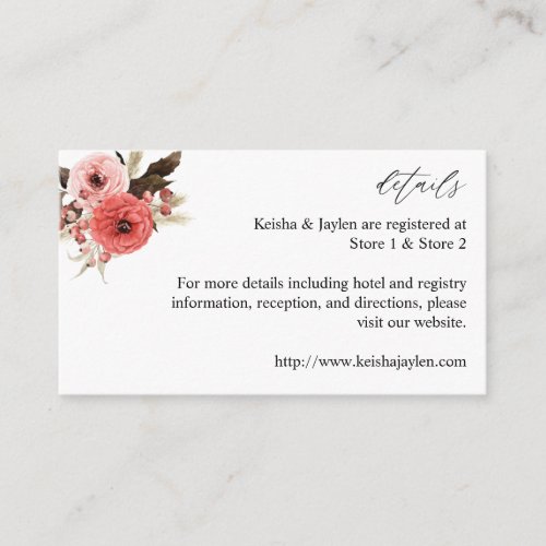 Pink  Red Pink Floral Details Enclosure Card