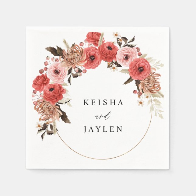 Pink & Red Pink Floral Name Napkins (Front)