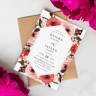 Pink & Red Pink Floral Wedding 2 Invitation