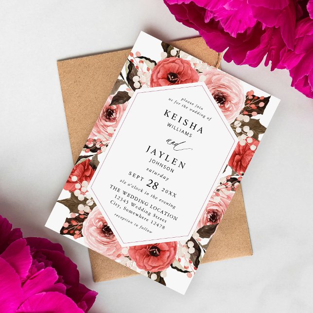 Pink & Red Pink Floral Wedding 2 Invitation (Creator Uploaded)