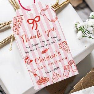 Pink & Red Pizza Baby Shower Thank you Gift Tag