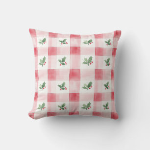 Pink Red Plaid Christmas Throw Pillow