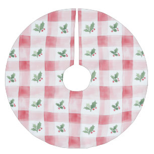 Pink Red Plaid Pattern Christmas Brushed Polyester Tree Skirt
