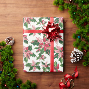 Pink & Red Poinsettia Flower On A White Background Wrapping Paper