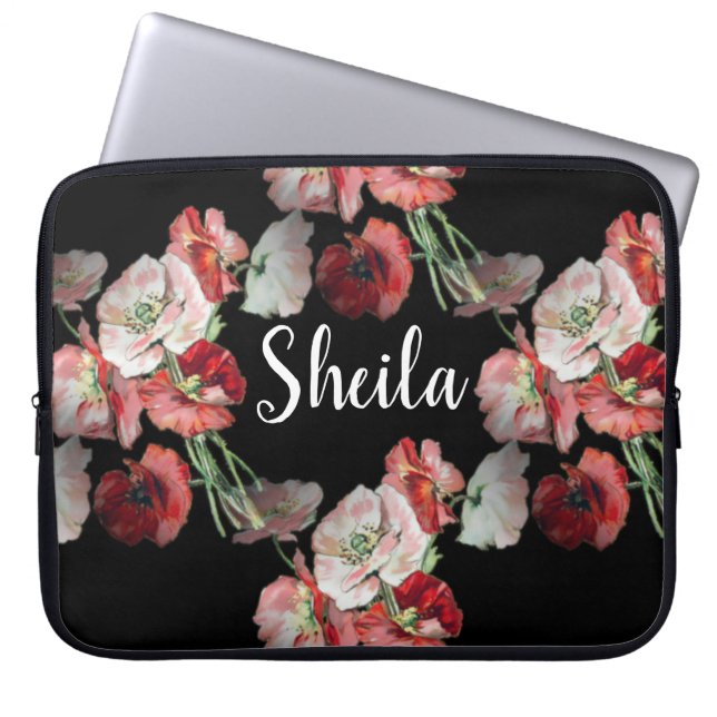 Pink & Red Poppies Pattern Custom Laptop Sleeve (Front)