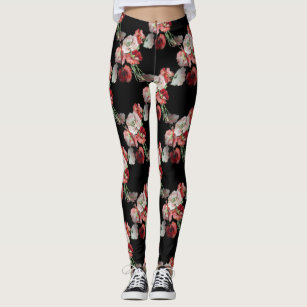 Pink Poppies Flower Yoga Leggings for Women, Flower Yoga Pants