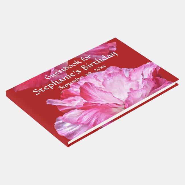 Pink Red Poppy Flowers Birthday Party Guest Book