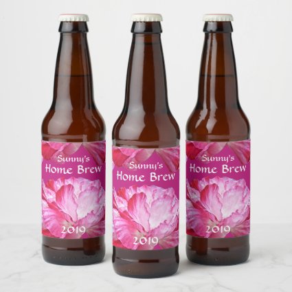 Pink Red Poppy Flowers Floral Pattern Beer Label