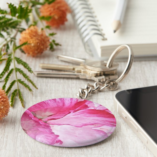 Pink Red Poppy Flowers Floral Pattern Keychain
