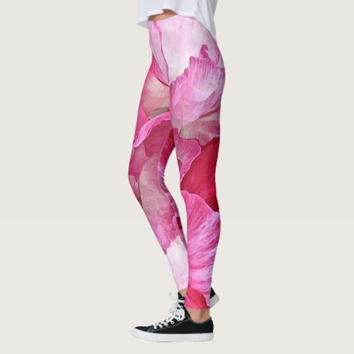 Pink Red Poppy Flowers Floral Pattern Leggings