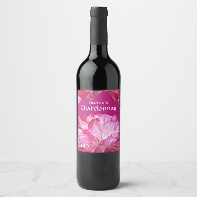Pink Red Poppy Flowers Floral Pattern Wine Label