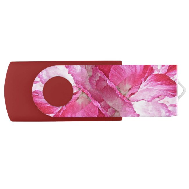 Pink Red Poppy Flowers USB Swivel Flash Drive