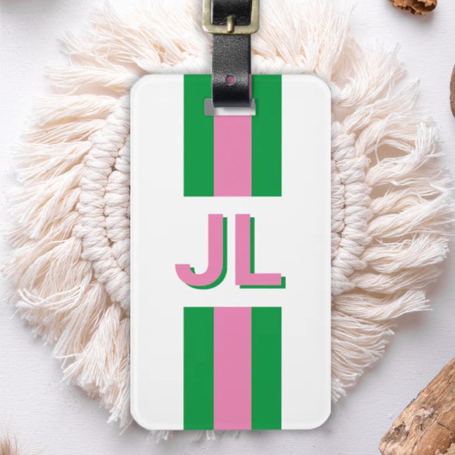 Pink Red Preppy Personalized Initial Luggage Tag (Creator Uploaded)