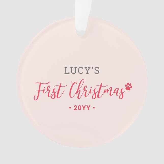 Pink & Red Puppy Dog First Christmas Photo Ornament (Front)