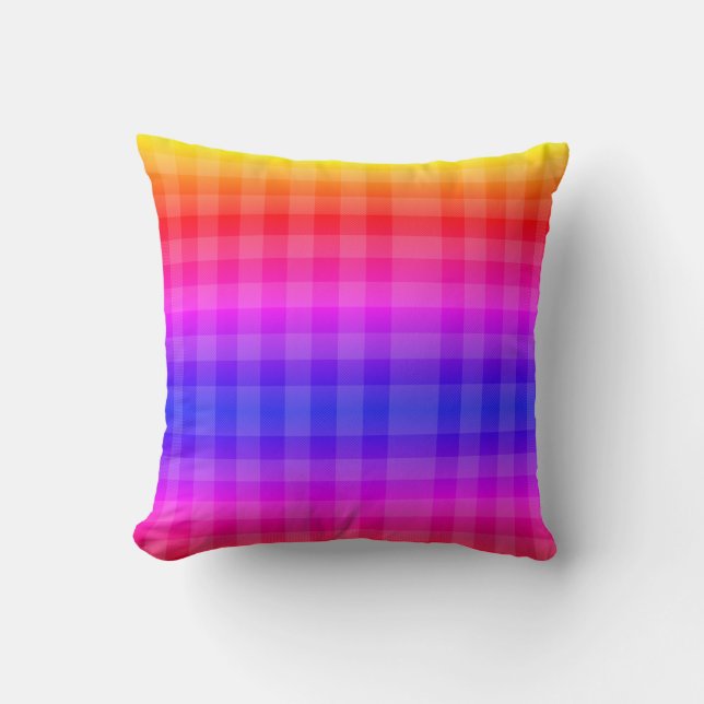pink, red, purple, orange, and yellow plaid throw pillow (Front)