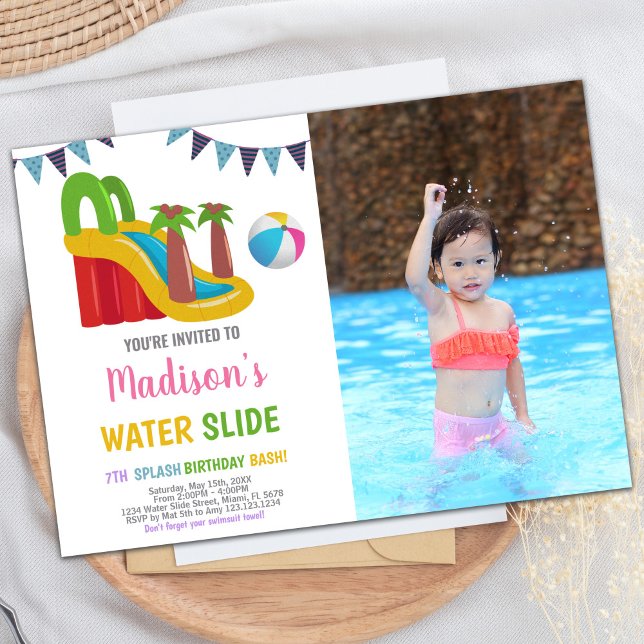 Pink Red Purple Photo Water Slide Invitations (Pink Red Purple Photo Water Slide Invitations)