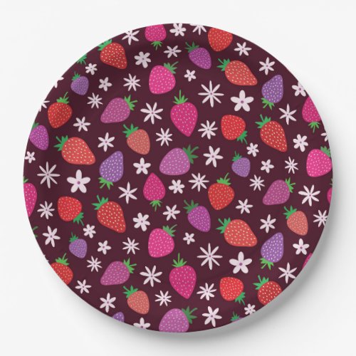 Pink Red Purple Strawberry Floral Pattern  Paper Plates