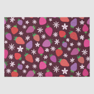 Pink Red Purple Strawberry Floral Pattern Tissue Paper
