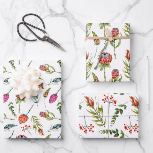 Pink Red Purple Watercolor Florals Wrapping Paper Sheets