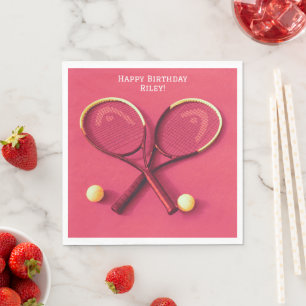 Pink Red Rackets and Balls Birthday Tennis Party Napkins
